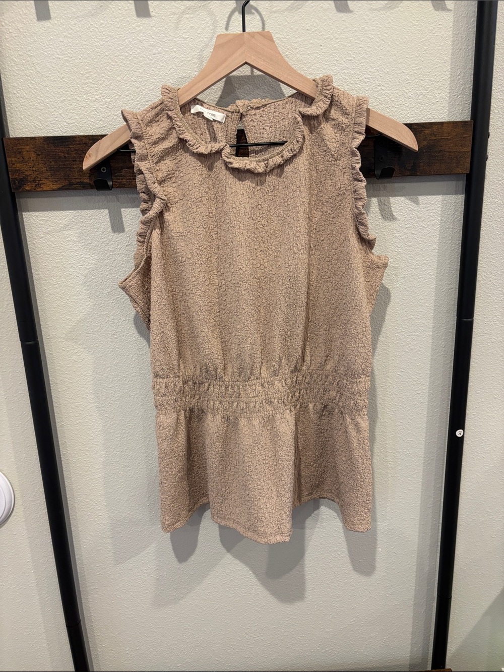Maurices Taupe Ruffle-Neck Sleeveless Peplum Tank